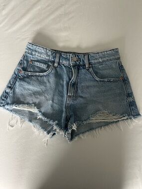 Garage Light Blue Distressed Denim Cutoff Shorts, Festival Style